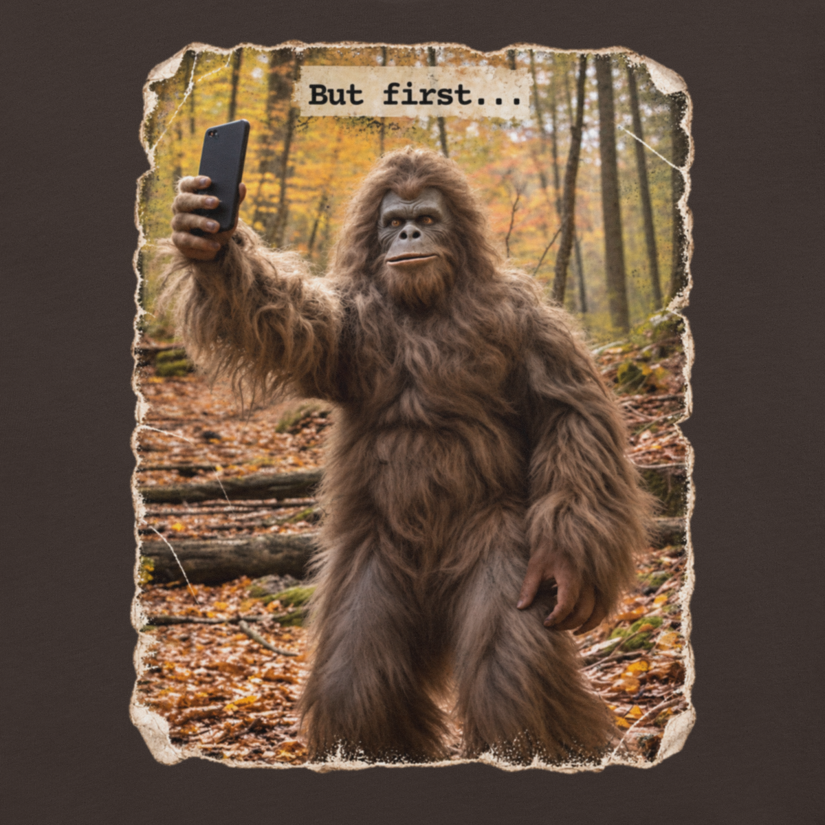 Bigfoot Taking a Selfie in the Woods