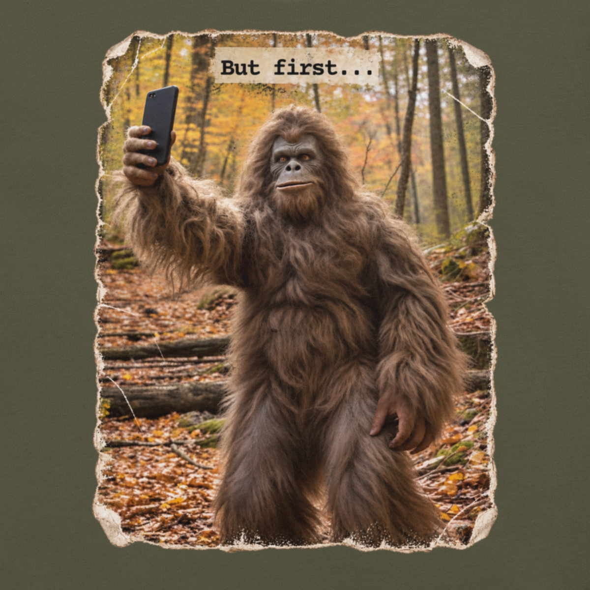 Bigfoot Taking a Selfie in the Woods