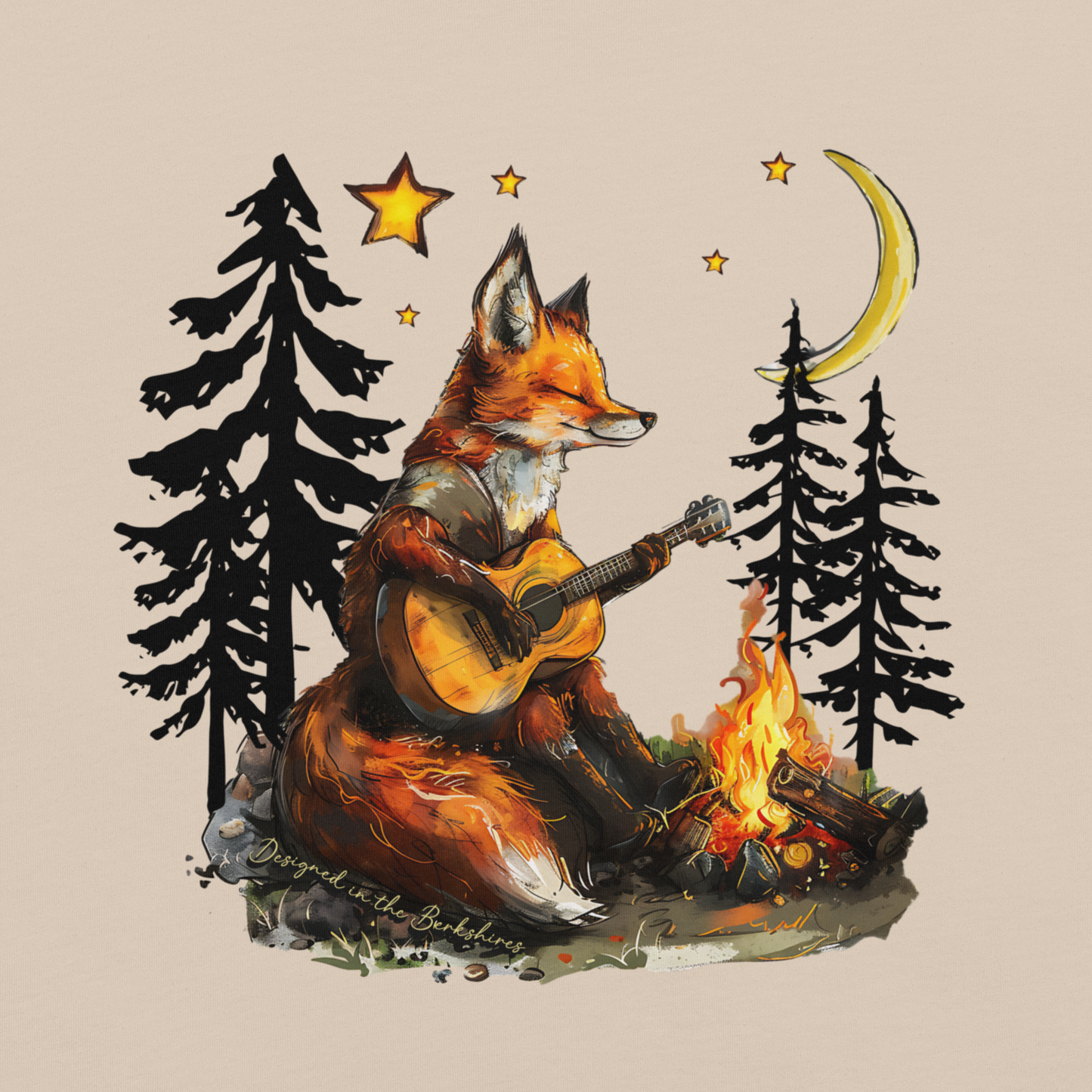 "Fox Playing Guitar by a Campfire" Tee