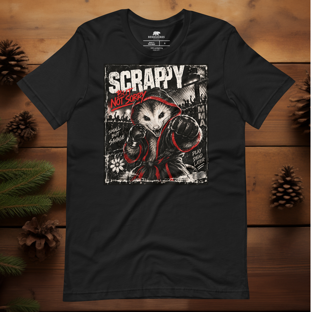 opossum fighter T-shirt with distressed MMA-inspired opossum artwork